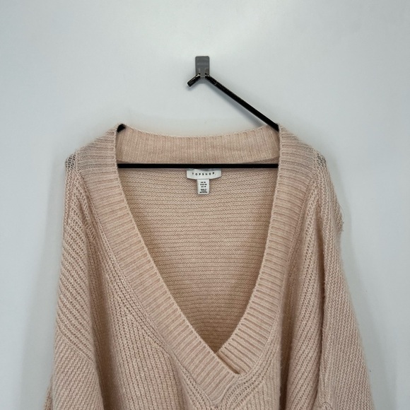 Topshop Oversized Preppy Ribbed Knit V Neck Slouchy Pullover - Picture 1 of 6